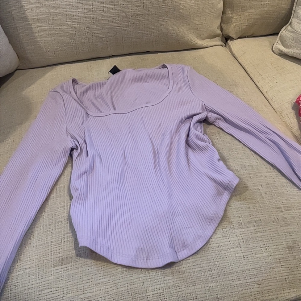SHEIN Lilac Long Sleeve Ribbed Tee